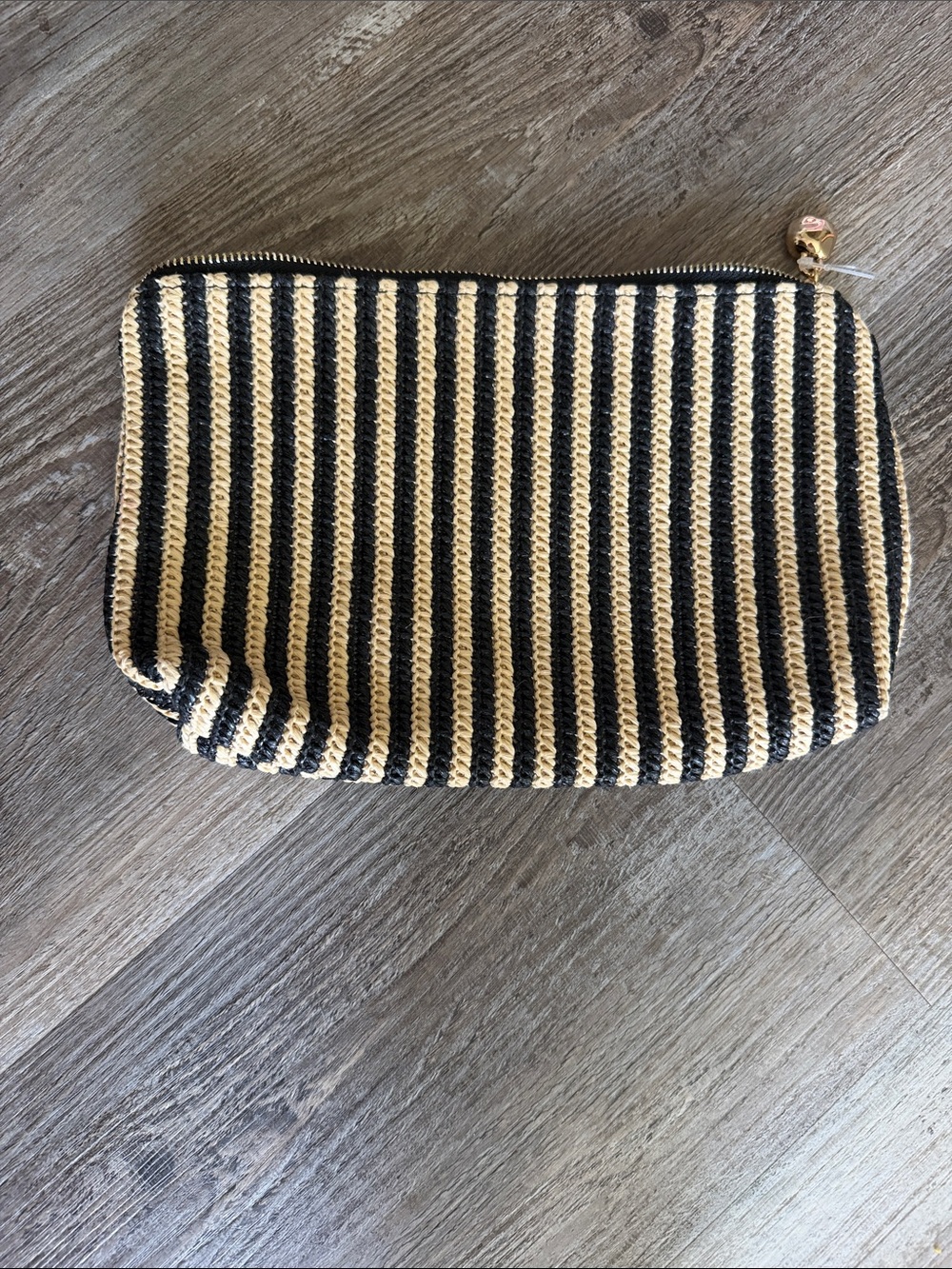 Madewell | Rattan Woven Straw Striped Black and Tan Women's Zip Pouch